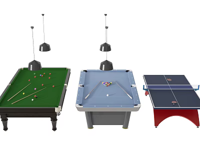Different Types of Indoor Sports Equipment Including Billiard and Ping Pong Tables 3d model