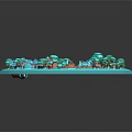 Miniature Natural Scene Model With Circular Platform Green Trees And Pathways