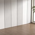 Textured Light Gray Wainscoting Interior With Wooden Floor Window Blinds And Green Plant