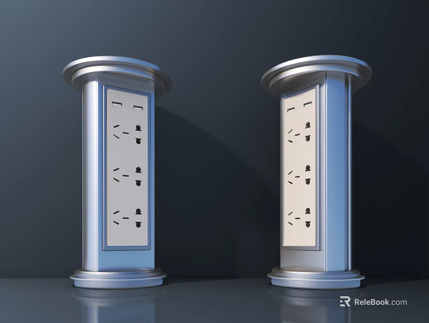 Modern Silver Column Design Switch Panel Double Units With Multiple Sockets 3d model
