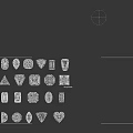 Various Shapes of Black Stones with Geometric Facets Neatly Arranged on Light Blue Background