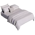 Light Gray Double Bed With Striped Bedspread And Soft Pillows 3d model