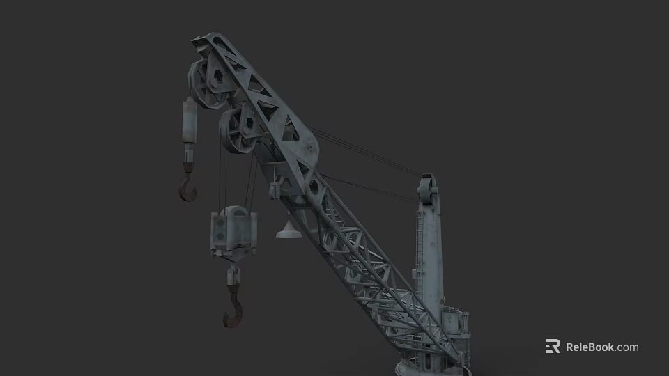 Detailed Industrial Crane 3D Model Featuring Metal Boom Hook And Gears 3d model 