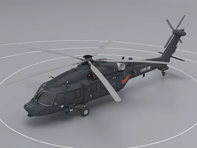 Gray Helicopter With Main Rotor Tail Rotor And Marked Fuselage On Circular Ground Surface 3d model