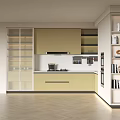 Modern Kitchen Interior With Light Green Cabinets White Upper Cabinets And Built In Ovens