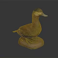 Detailed Duck Taxidermy Mount On Brown Base With Dark Background