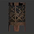 Rustic Metal Trash Can With Grid Pattern Design And Four Legs Structure 3d model