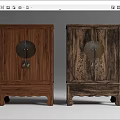 Chinese Style Wooden Cabinets With Round Decorations And Carved Legs