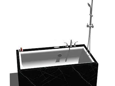 Elegant Black Marble Bathtub With Modern Faucet And Shower Fixture Design 3d model