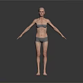 Woman in Grey Underwear Standing with Arms Outstretched 3D Model on White Background