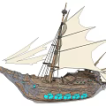 Decorative Sailing Ship Ornament Set With Wooden Structure White Sails And Blue Glass Details