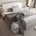 Double Bedside Table Bedding Bed Pillow Table Lamp Stool Carpet 3d model