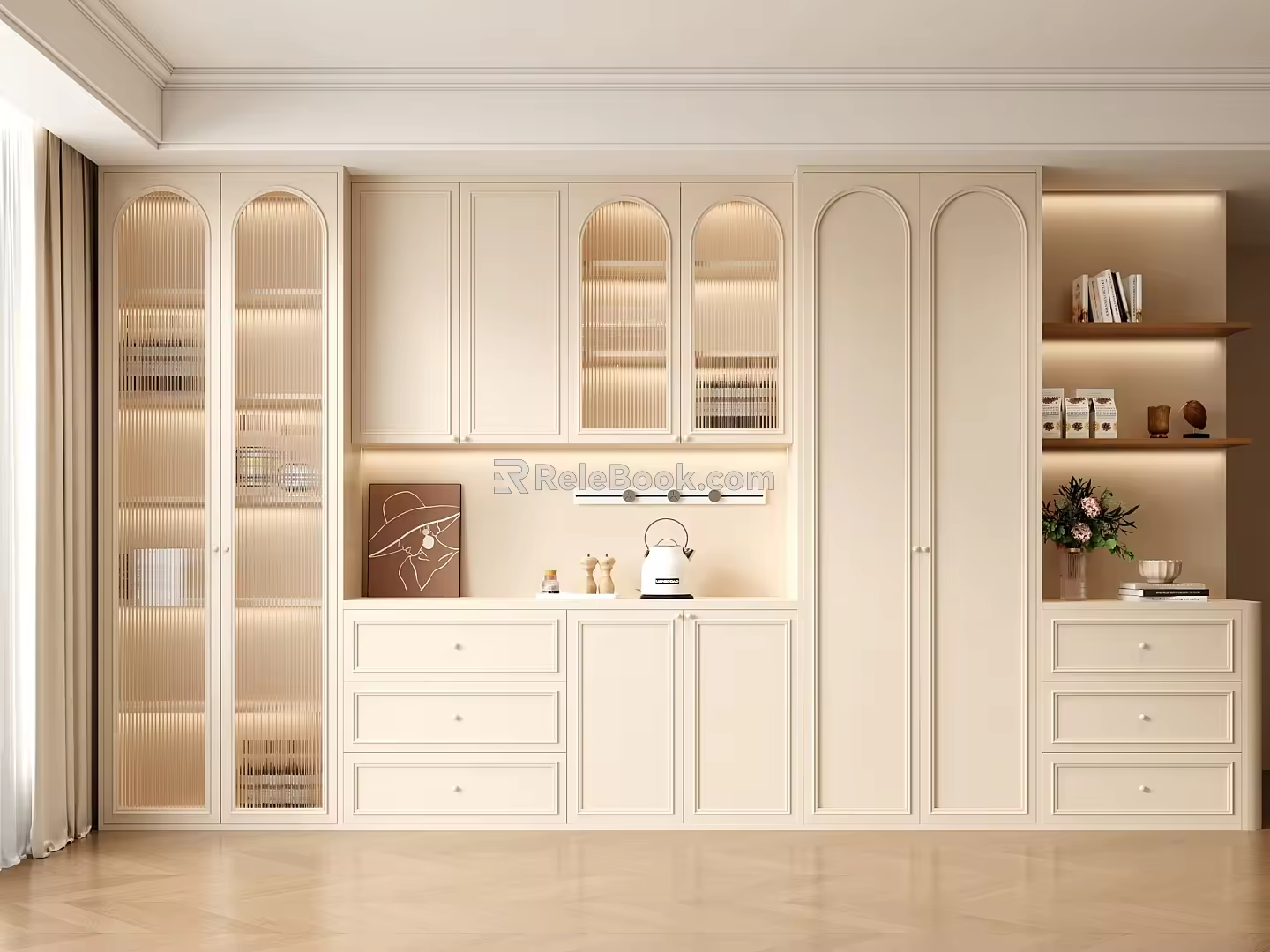 French Cream Sideboard Light Cream Sideboard 3d model