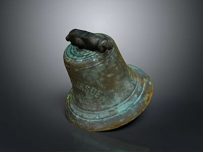 Antique Copper Bell With Rustic Finish And Black Handle For Home Decor 3d model
