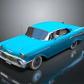 Blue Classic Vintage Car With Shiny Exterior And Retro Body Design On Reflective Surface