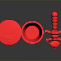 Red Animal Shaped Toy Figure With Trash Can And Lid In Modern Home Setup