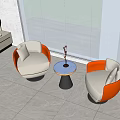 Modern Luxury Chair And Table Set With Orange Gray Upholstery Near Window Green Plants