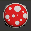 Mushroom Shaped Stool With Red Top White Spots And White Woven Legs