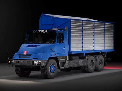 TATRA Blue Functional Truck With Silver Cargo Bed And Six Wheels 3d model