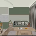 Modern Living And Dining Room With Green Walls Open Layout Sofa And Dining Table