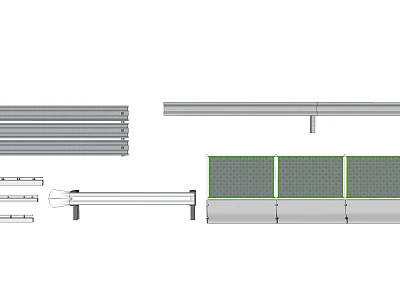 Metal Fence Components With Horizontal Vertical Bars And Green Panels Design 3d model