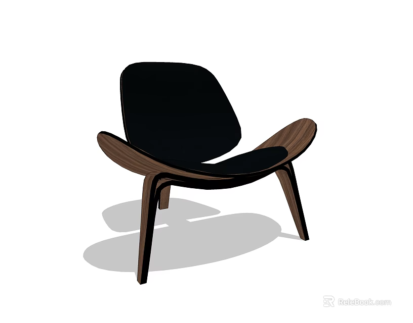 Stylish Modern Leisure Chair With Wooden Frame Black Cushion Curved Design And Comfortable Seat 3d model 