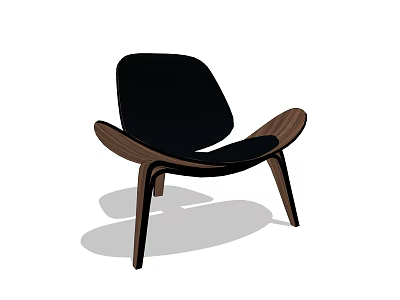 Stylish Modern Leisure Chair With Wooden Frame Black Cushion Curved Design And Comfortable Seat 3d model