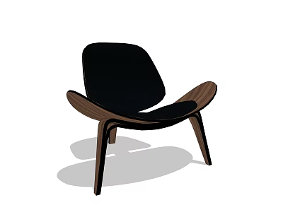 Stylish Modern Leisure Chair With Wooden Frame Black Cushion Curved Design And Comfortable Seat 3d model