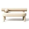 Beige Multi Seater Sofa In Contemporary Style With Rounded Armrests And Cylindrical Legs