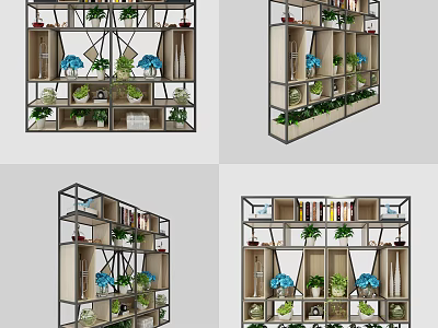 Modern Multi Tiered Display Shelf with Plants Books and Decorations 3d model