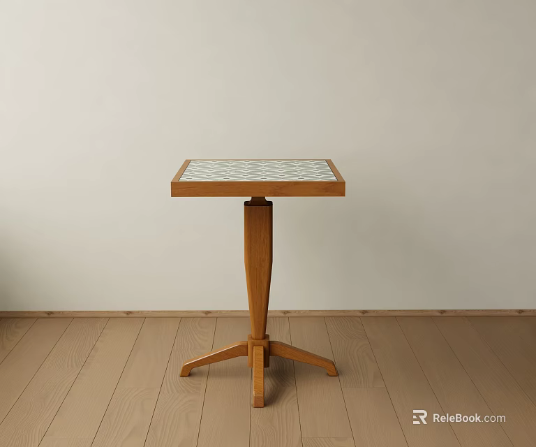 Minimalist Wooden Side Table With Geometric Patterned Top And Three Legged Base 3d model