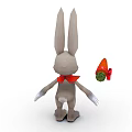 Cute Gray Rabbit With Long Ears Red Scarf And Carrot
