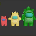 Three Different Sizes White Game Movie Characters With Blue Eyes And Snowflake Decorations