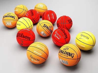 Assorted Colorful Basketballs With Wilson Spalding NBA Sports Logos In Different Colors 3d model