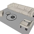 Light Beige Fabric Sofa and Coffee Table Set with Armchairs Floor Lamp and Cozy Rug