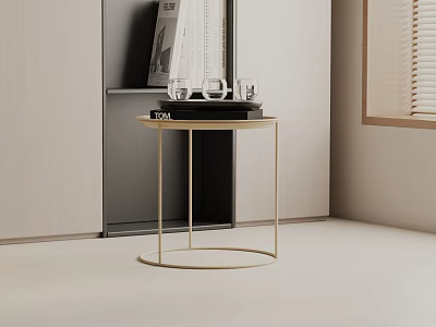 Modern Side Table With Gold Metal Frame Round Top And Decorative Items In Interior 3d model
