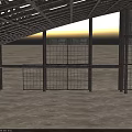 Large Metal Grid Windows In Sloped Roof Structure With Floor Shadows And Open Field View