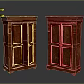 Red Wooden Classic Style Wardrobes With Paneled Doors And Intricate Carvings