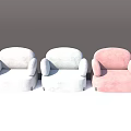Modern Single Sofa Design With Gray Light Blue and Pink Round Armrests and Black Legs
