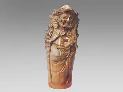 Traditional Hand Carved Wooden Sculpture of Bearded Figure with Detailed Craftsmanship 3d model