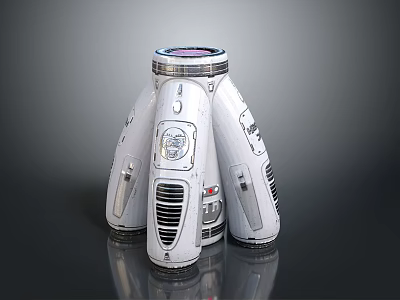 Futuristic White Mechanical Device Featuring Gray Details Multiple Support Legs Control Panels And Circular Top 3d model