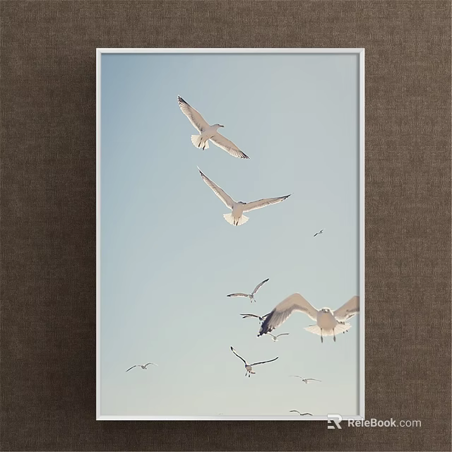 Beautiful Natural Animal Painting Featuring Seagulls Flying In Clear Blue Sky 3d model 