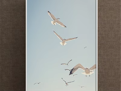 Beautiful Natural Animal Painting Featuring Seagulls Flying In Clear Blue Sky 3d model