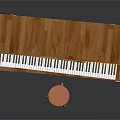 Wooden Upright Piano With Black And White Keyboard And Pink Stool