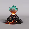 Volcano Shaped Sculpture With Green Crystals And Lava Flow Effect 3d model