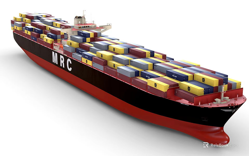 MRC Container Ship With Black Red Hull Loaded Colorful Shipping Containers 3d model 