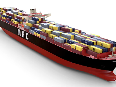 MRC Container Ship With Black Red Hull Loaded Colorful Shipping Containers 3d model