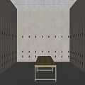 Spacious Gym Locker Room With Gray Lockers Long Wooden Table Light Floor And Ceiling Lights