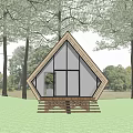 Serene Forest Detached Villa With Triangular Roof Wooden Terrace And Lush Natural Surroundings