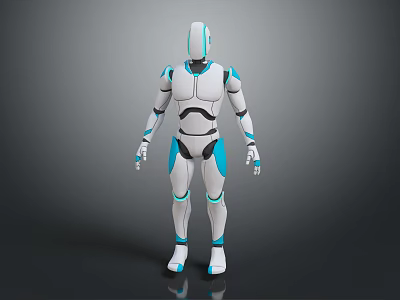 Modern Humanoid Robot Character With White And Blue Futuristic Design Features 3d model